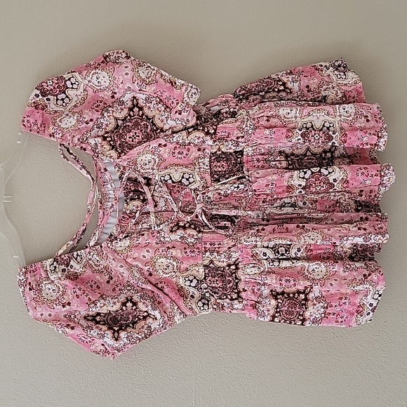 Torrid Pink Boho Floral Washable Crinkle Gauze Cris Cross Back Top - Size 1X - Picture 7 of 12